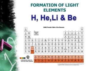 FORMATION OF LIGHT
ELEMENTS
 