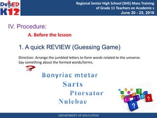 Grade 11 Earth & Life Science Lesson 1