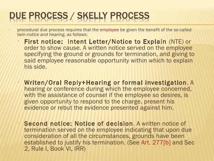Agency agreement, grounds for termination, skelly process
