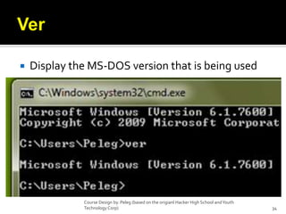 VerDisplay the MS-DOS version that is being usedCourse Design by. Peleg (based on the origianl Hacker High School and Youth Technology Corp)34