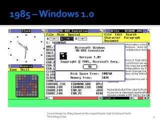 1985 – Windows 1.0Course Design by. Peleg (based on the origianl Hacker High School and Youth Technology Corp)4