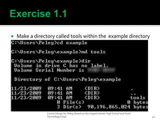 Exercise 1.1Make a directory called tools within the  example directoryCourse Design by. Peleg (based on the origianl Hacker High School and Youth Technology Corp)42