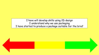 I have will develop skills using 2D design
I understand why we use packaging
I have started to produce a package suitable for the brief
 