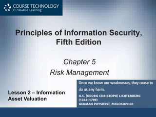 Principles of Information Security,
Fifth Edition
Chapter 5
Risk Management
Lesson 2 – Information
Asset Valuation
 
