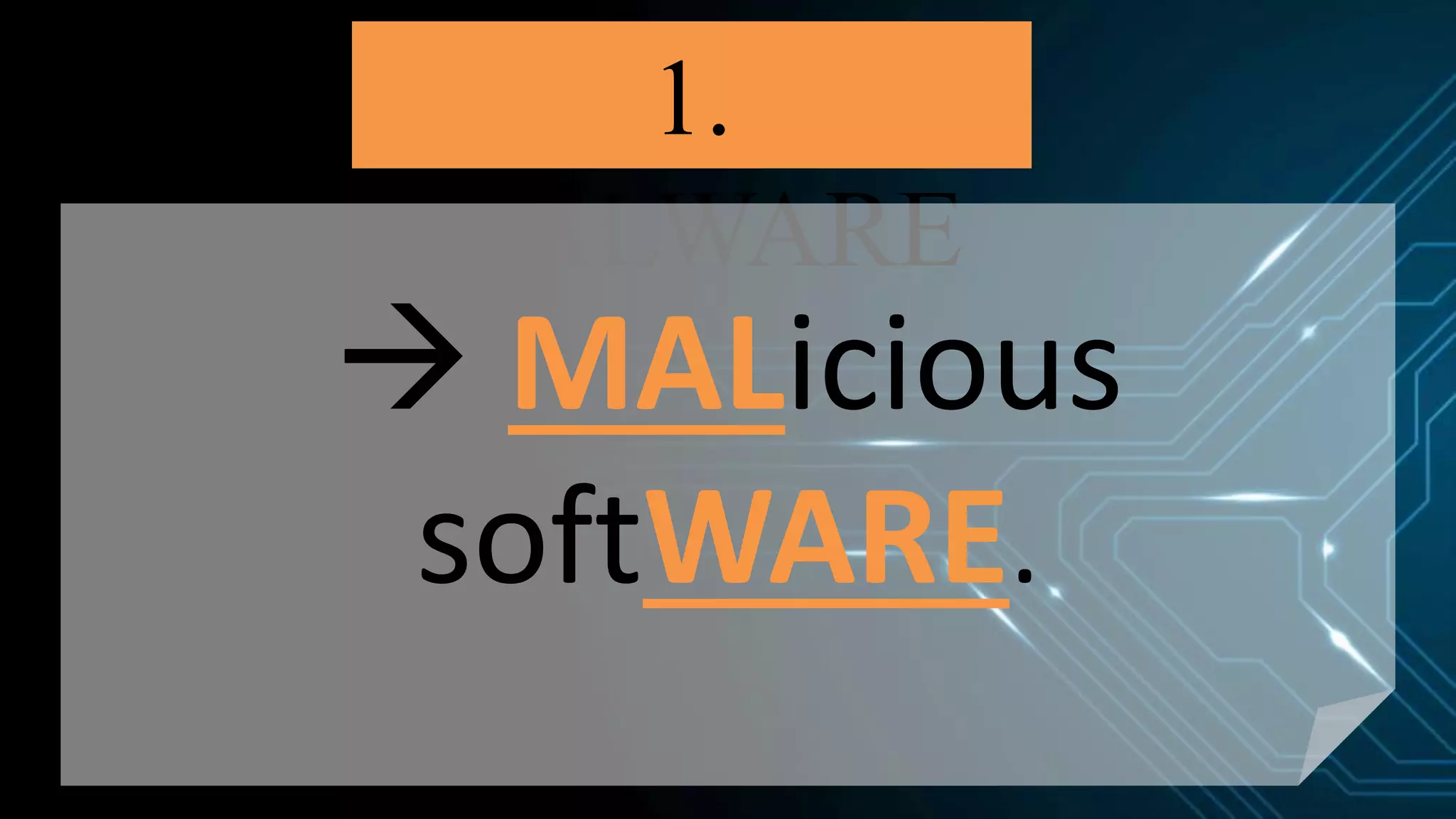 1.
MALWARE
 MALicious
softWARE.
 