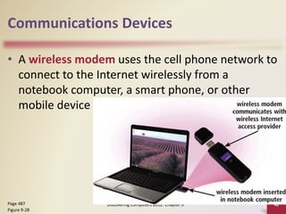 Communications Devices
• A wireless modem uses the cell phone network to
connect to the Internet wirelessly from a
notebook computer, a smart phone, or other
mobile device
Discovering Computers 2012: Chapter 9 40
Page 487
Figure 9-28
 