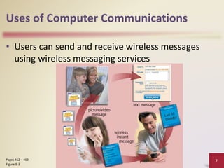 Uses of Computer Communications
• Users can send and receive wireless messages
using wireless messaging services
Discovering Computers 2012: Chapter 9 7
Pages 462 – 463
Figure 9-3
 