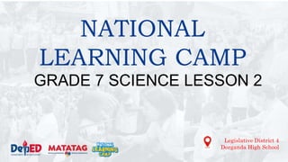 NATIONAL
LEARNING CAMP
GRADE 7 SCIENCE LESSON 2
Legislative District 4
Dorganda High School
 