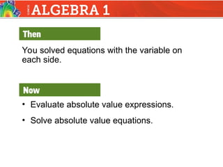 Lesson 2.5 Solving_Equations_Involving_Absolute_Value.ppt