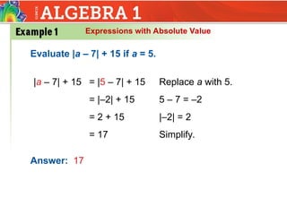 Lesson 2.5 Solving_Equations_Involving_Absolute_Value.ppt