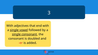 3
With adjectives that end with
a single vowel followed by a
single consonant, the
consonant is doubled and
-er is added.
 