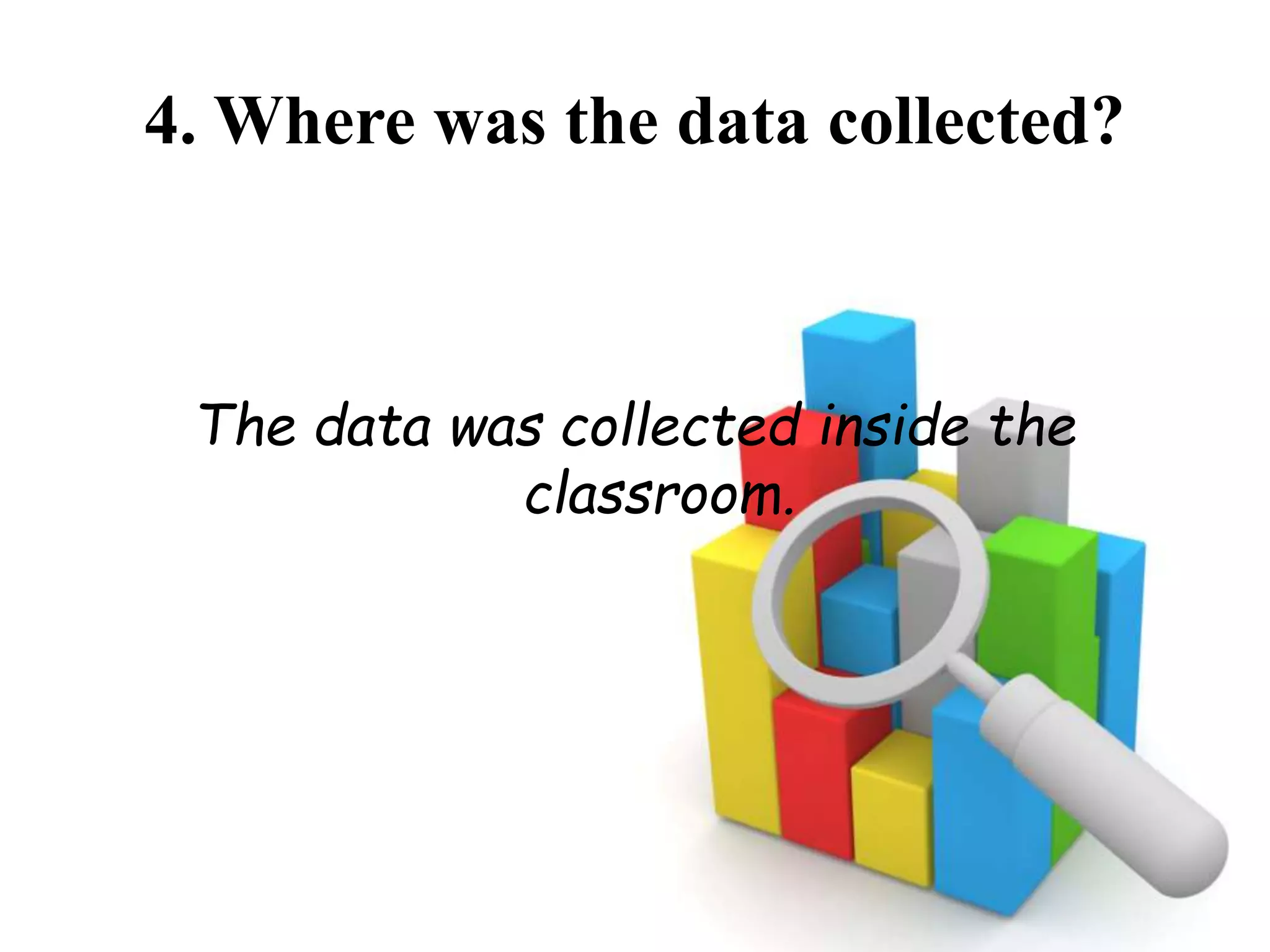 4. Where was the data collected?
The data was collected inside the
classroom.
 