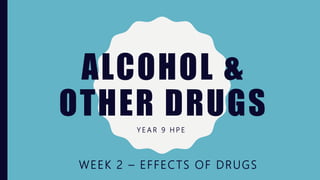 ALCOHOL &
OTHER DRUGS
Y E A R 9 H P E
WEEK 2 – EFFECTS OF DRUGS
 