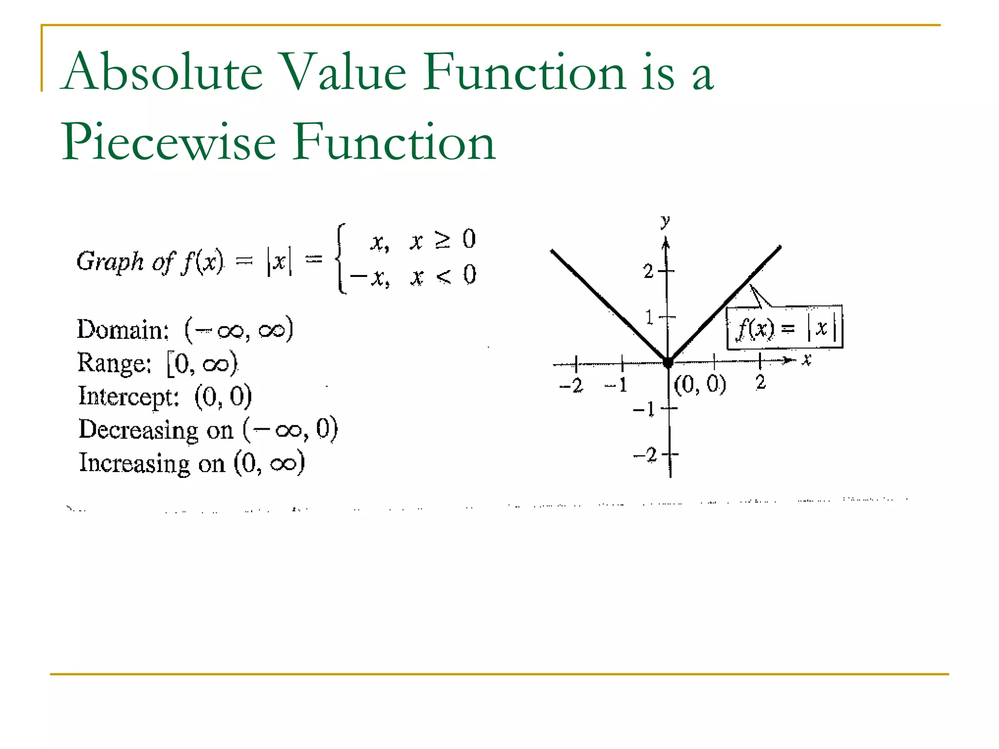 Absolute Value Function is a
Piecewise Function
 