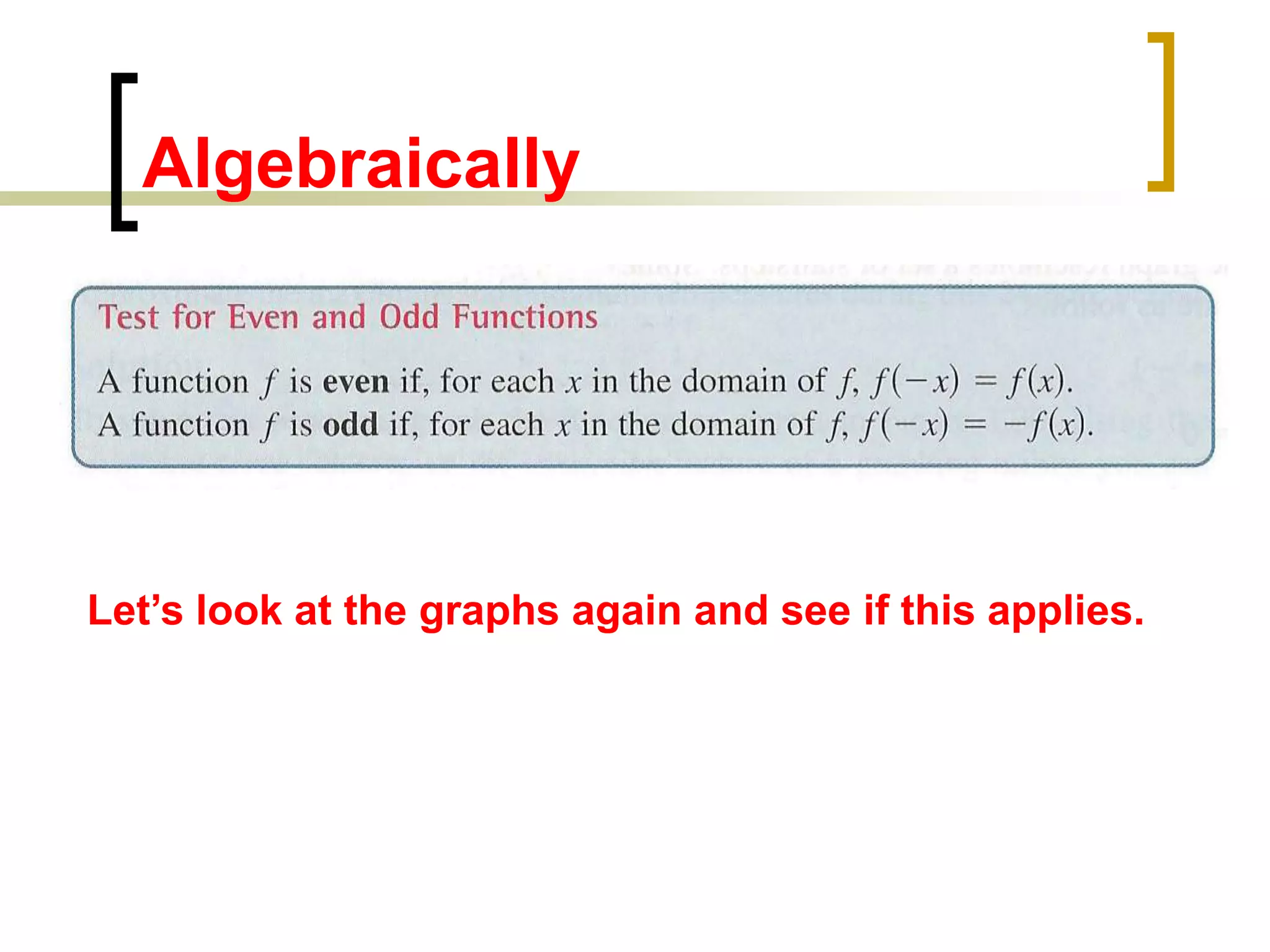 Algebraically
Let’s look at the graphs again and see if this applies.
 
