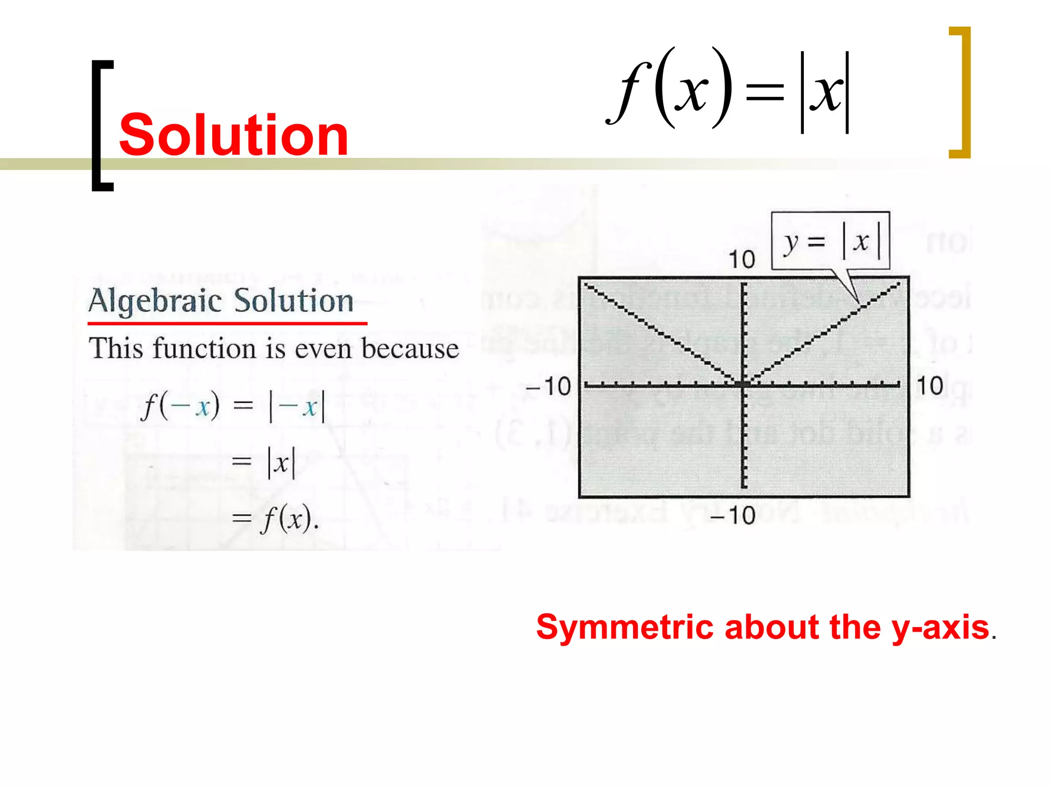 Solution
  x
x
f 
Symmetric about the y-axis.
 