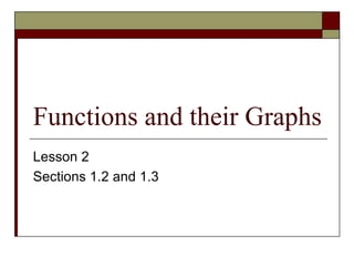 Functions and their Graphs
Lesson 2
Sections 1.2 and 1.3
 
