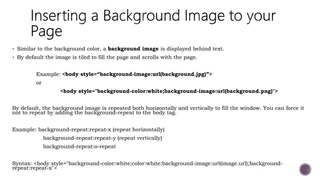HTML5 - Insert images and Apply page backgrounds | PPT