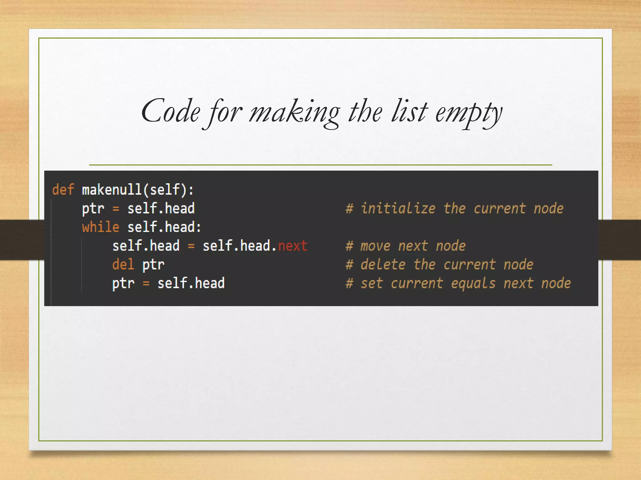 Code for making the list empty
 