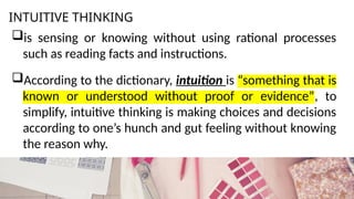 Intuitive Hunches Formation of Elements: Trends, Networks, and Critical Thinking in 21st ...