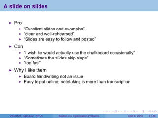 Proslide Example Lesson 20: Optimization (slides) | PDF