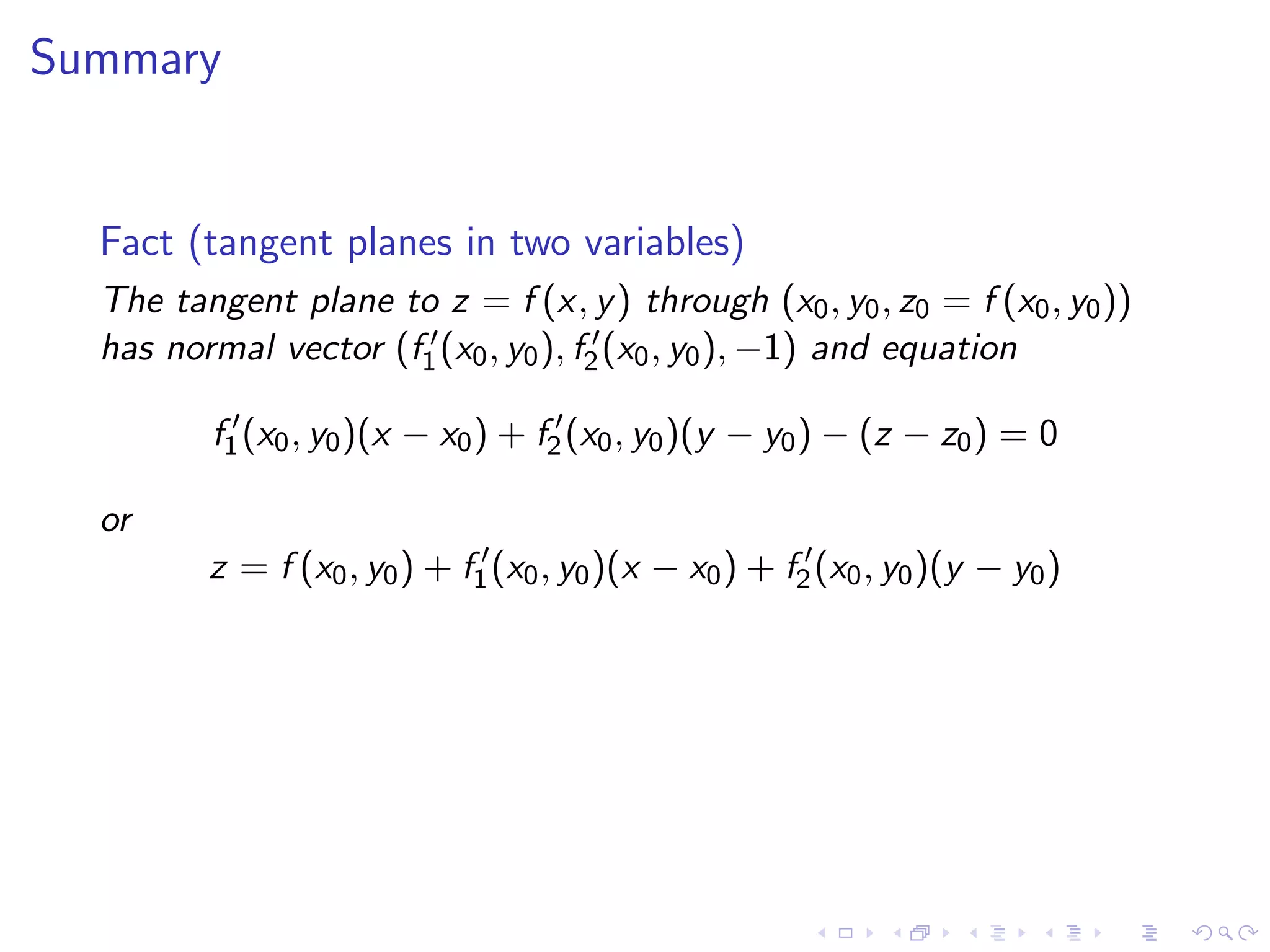 Lesson20 Tangent Planes Slides+Notes
