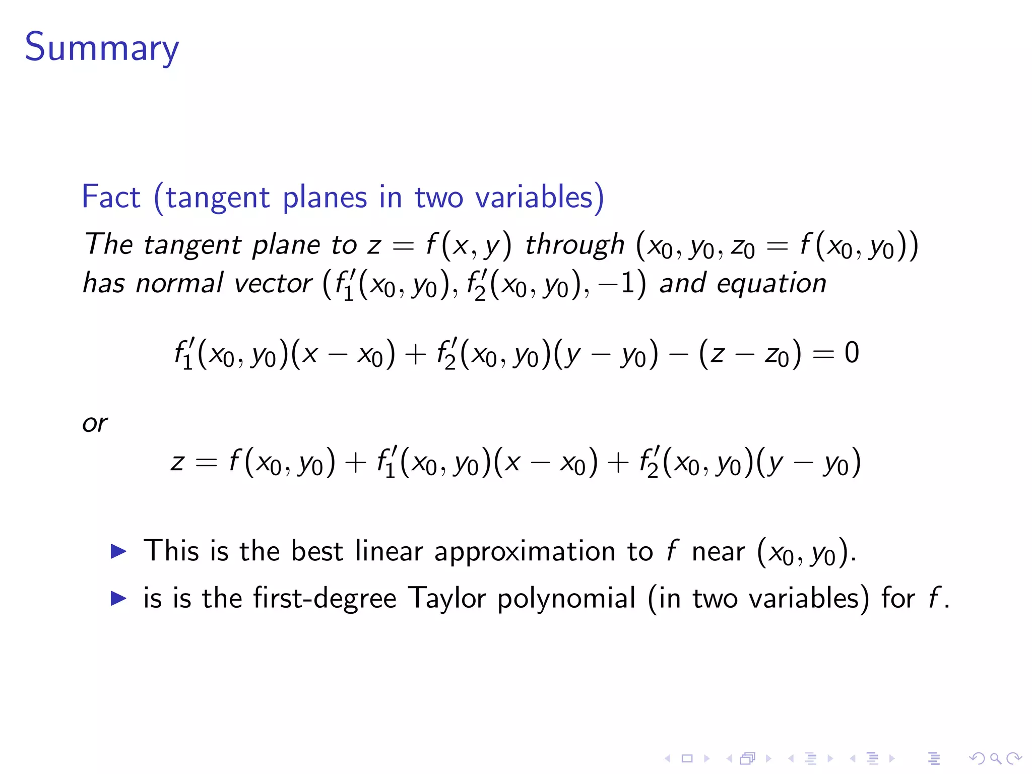 Lesson20 Tangent Planes Slides+Notes