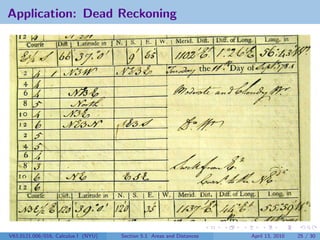 Application: Dead Reckoning




V63.0121.006/016, Calculus I (NYU)   Section 5.1 Areas and Distances   April 13, 2010   25 / 30
 