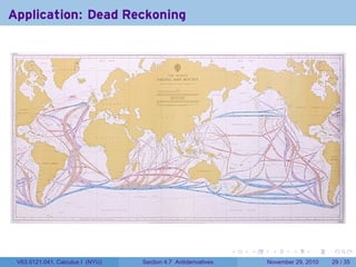 . . . . . .
Application: Dead Reckoning
V63.0121.041, Calculus I (NYU) Section 4.7 Antiderivatives November 29, 2010 29 / 35
 