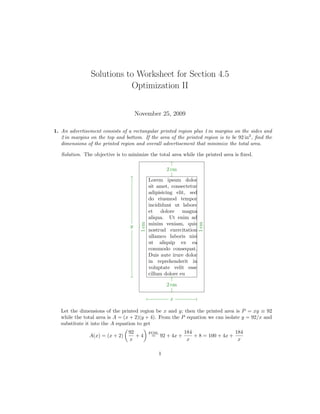 Lesson 24: Optimization (worksheet solutions) | PDF