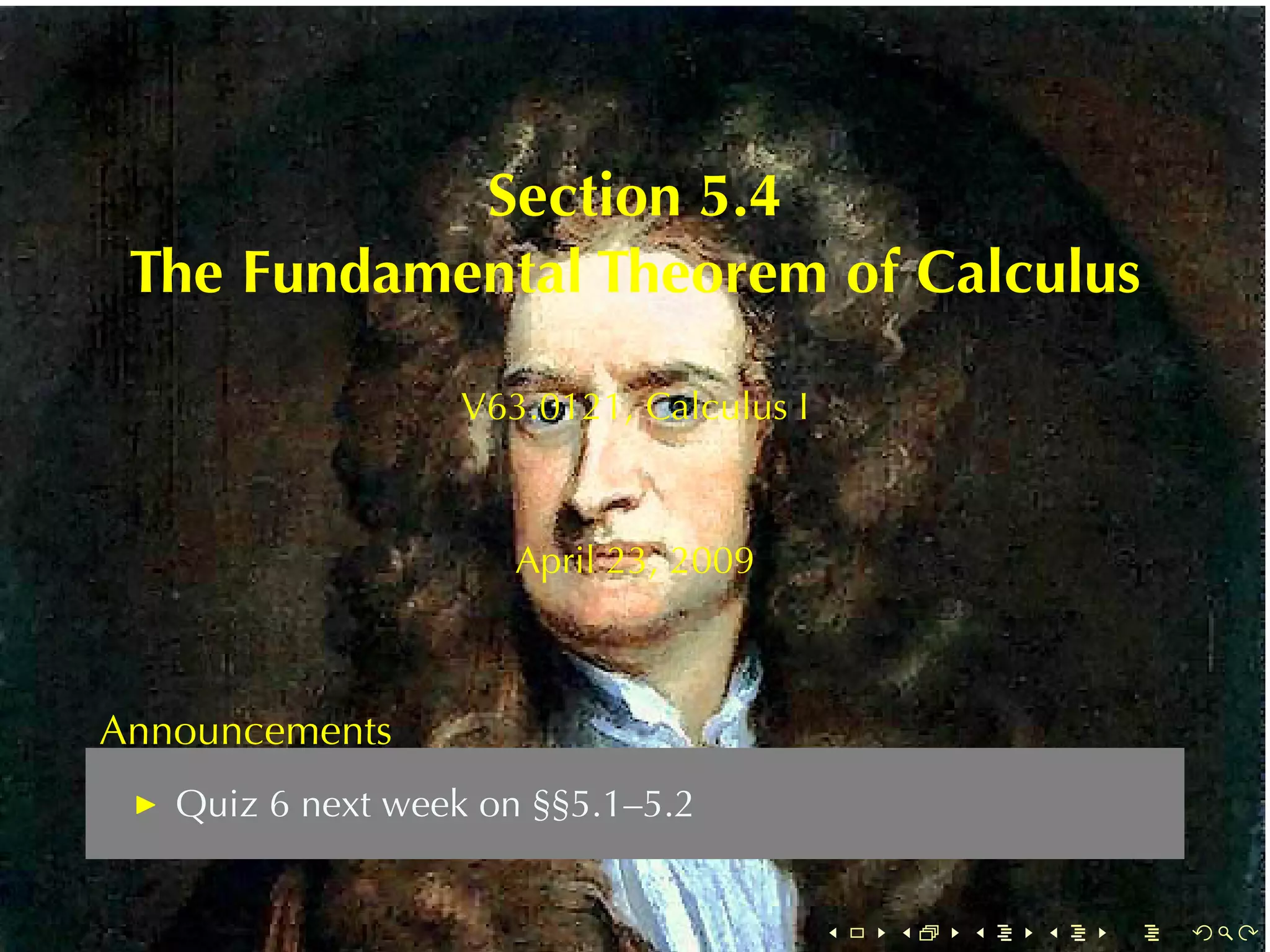Lesson 26: The Fundamental Theorem of Calculus (Section 4 version)