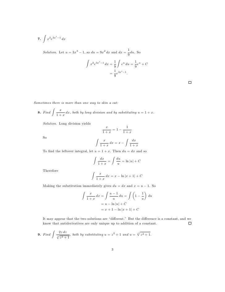 Printables U Substitution Worksheet lesson 27 integration by substitution worksheet solutions