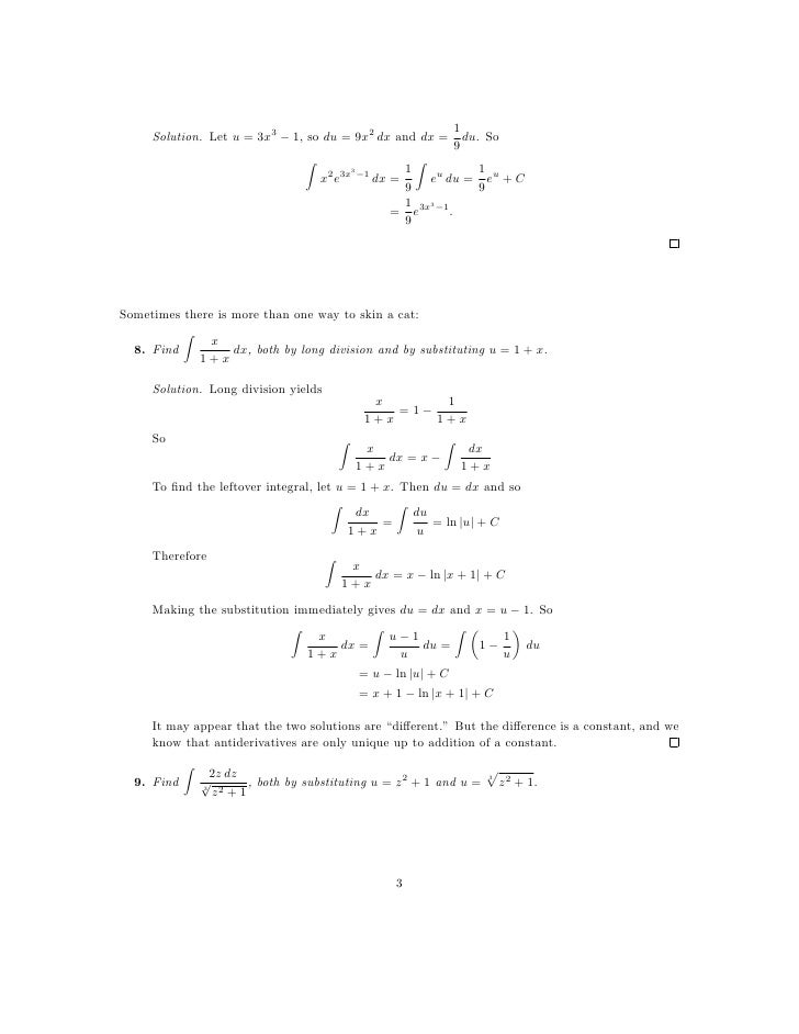 Printables U Substitution Worksheet lesson 28 integration by substitution worksheet solutions