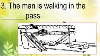 3. The man is walking in the 
______ pass. 
 