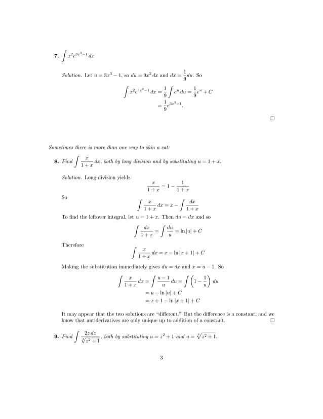 Lesson 29: Integration by Substition (worksheet solutions) | PDF