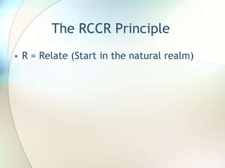 The RCCR Principle R = Relate (Start in the natural realm) 