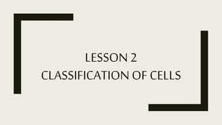 LESSON 2
CLASSIFICATION OF CELLS
 