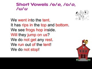 We went into the tent. It has rips in the top and bottom. We see frogs hop inside. Will they jump on us? We do not get any rest. We run out of the tent! We do not stop! We  went   in to the  tent . It has  rips   in  the  top  and  bottom . We see  frogs   hop   in side. Will  they  jump   on   us ? We do  not   get  any  rest . We  run  out  of  the  tent ! We do  not   stop ! 