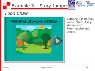 Example 3 – Story Jumper
lesson Digital stories 49
Authors: : P. Kerpan
and N. Šutič, 1st y.
students of
Prim. teacher edu
progra
Food Chain
 