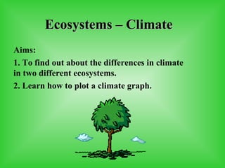 Ecosystems – Climate Aims:  1. To find out about the differences in climate in two different ecosystems. 2. Learn how to plot a climate graph. 
