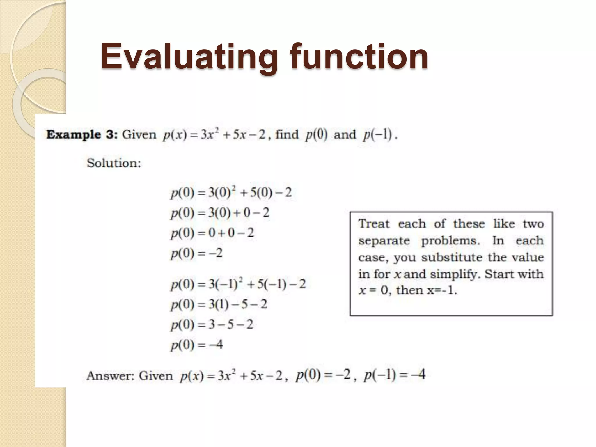 Evaluating function