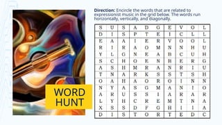 WORD
HUNT Client Satisfaction
Direction: Encircle the words that are related to
expressionist music in the grid below. The words run
horizontally, vertically, and diagonally.
 