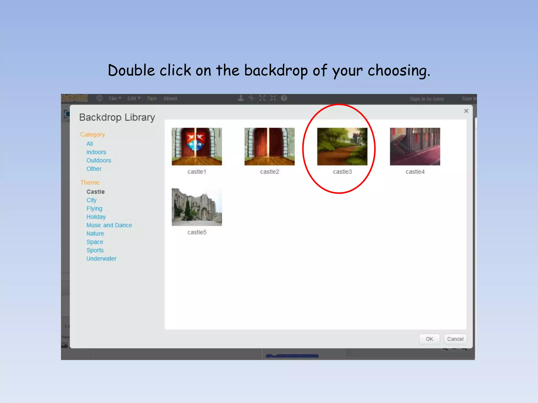 Double click on the backdrop of your choosing. 