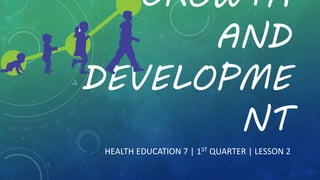 GROWTH
AND
DEVELOPME
NT
HEALTH EDUCATION 7 | 1ST QUARTER | LESSON 2
 