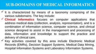 Informatics Practices Lab Comprehensive Taxonomy and Sub-Domains of Medical Informatics for ...