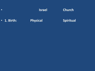 •                  Israel   Church

• 1. Birth:   Physical      Spiritual
 