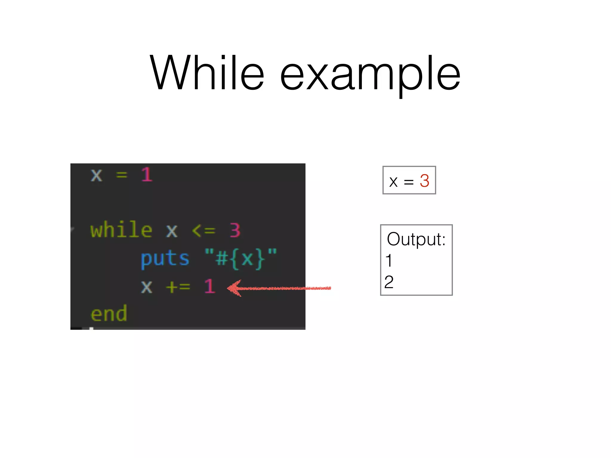While example 
x = 3 
Output: 
1 
2 
 