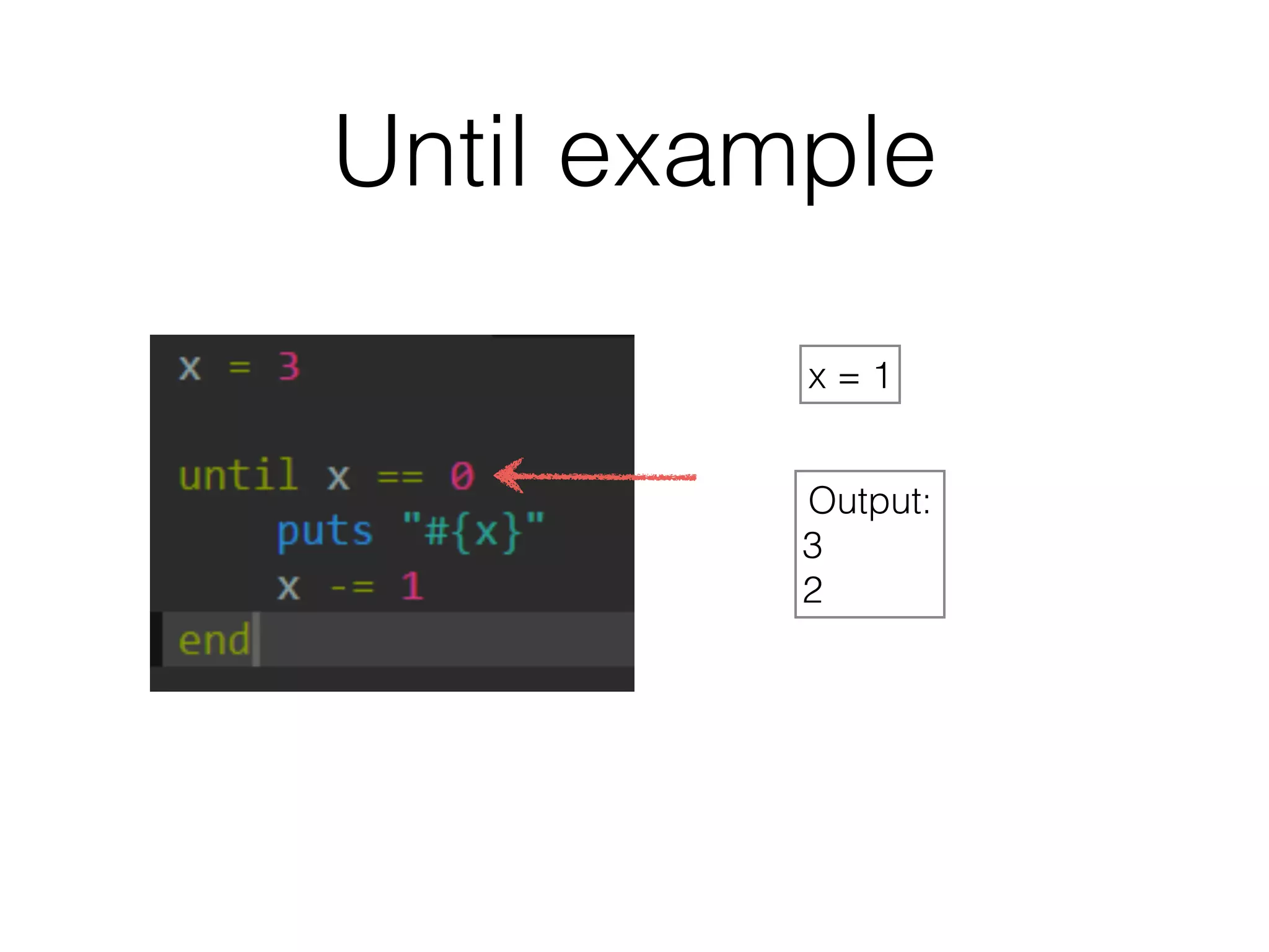 Until example 
x = 1 
Output: 
3 
2 
 