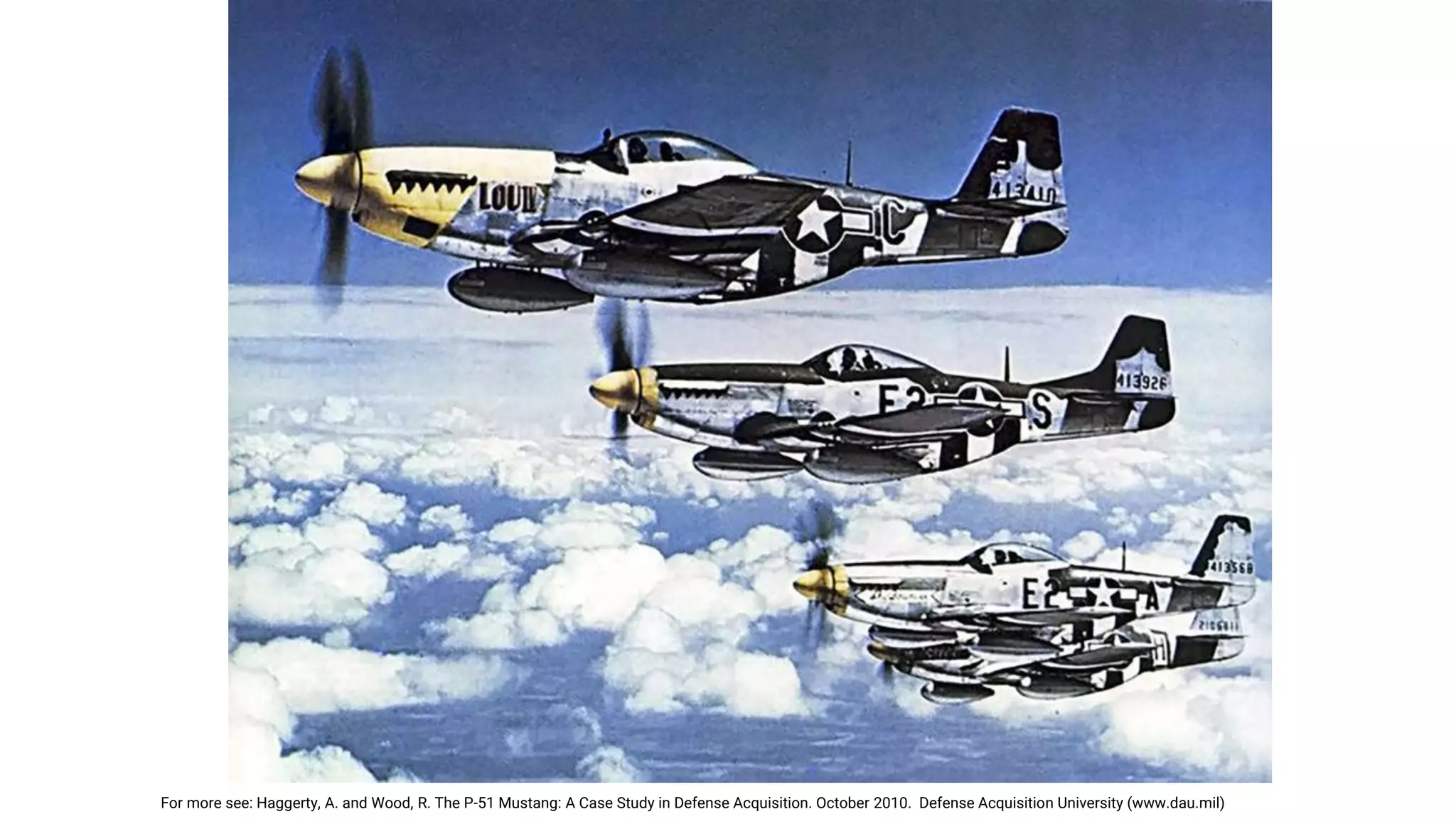 For more see: Haggerty, A. and Wood, R. The P-51 Mustang: A Case Study in Defense Acquisition. October 2010. Defense Acquisition University (www.dau.mil)
 