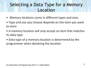 Lesson 3.2 data types for memory location | PPT
